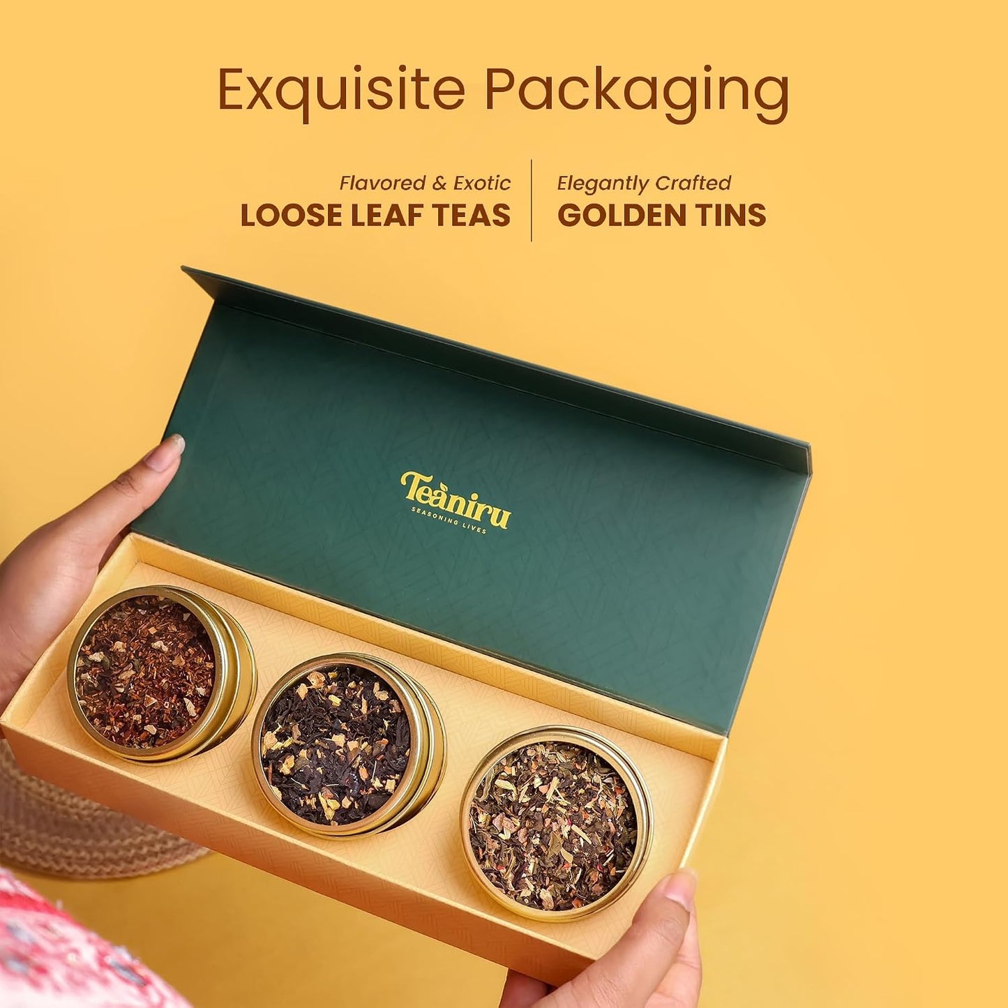 Teaniru, Grandeur Tea Collection | 3 Loose Leaf Tea Sampler | Variety Pack Assortment of Green, Herbal & Black Tea | Gluten Free & Sugar Free | Gift Set for Men & Women | Thanks Giving