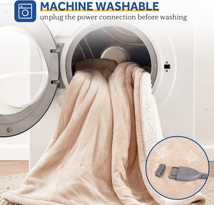 Sealy Electric Throw Blanket, Flannel & Sherpa Heated Throw with 6 Heating Levels & 2-10 Hours Auto Shut Off, Fast Heating & Machine Washable, 50x60 Inch, Light Grey