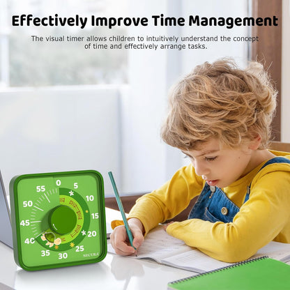 Secura 7.5 Inch Visual Timer, 60 Minute Visual Oversize Countdown Timer for Kids and Adults, Durable Mechanical Time Management Tool (Dark Green)
