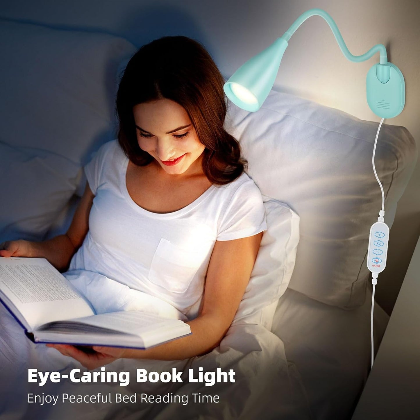 LiFMIRA Wall-Mounted LED Bedside Reading Light with USB Charging Port, 10-Level Dimmable & Adjustable 5 Color, Plug-in Adhesive Night Lamp for Books in Bed, Eye-Caring Bedroom Lighting (Black)