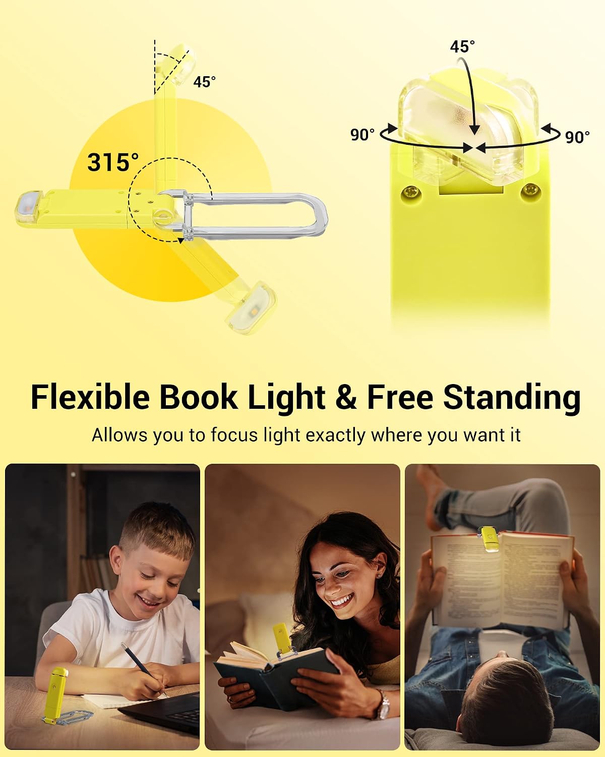DEWENWILS USB Rechargeable Book Light for Reading in Bed, LED Book Reading Lights with Clip, Perfect for Bookworms, Kids, Warm White, Brightness Adjustable (Blue)