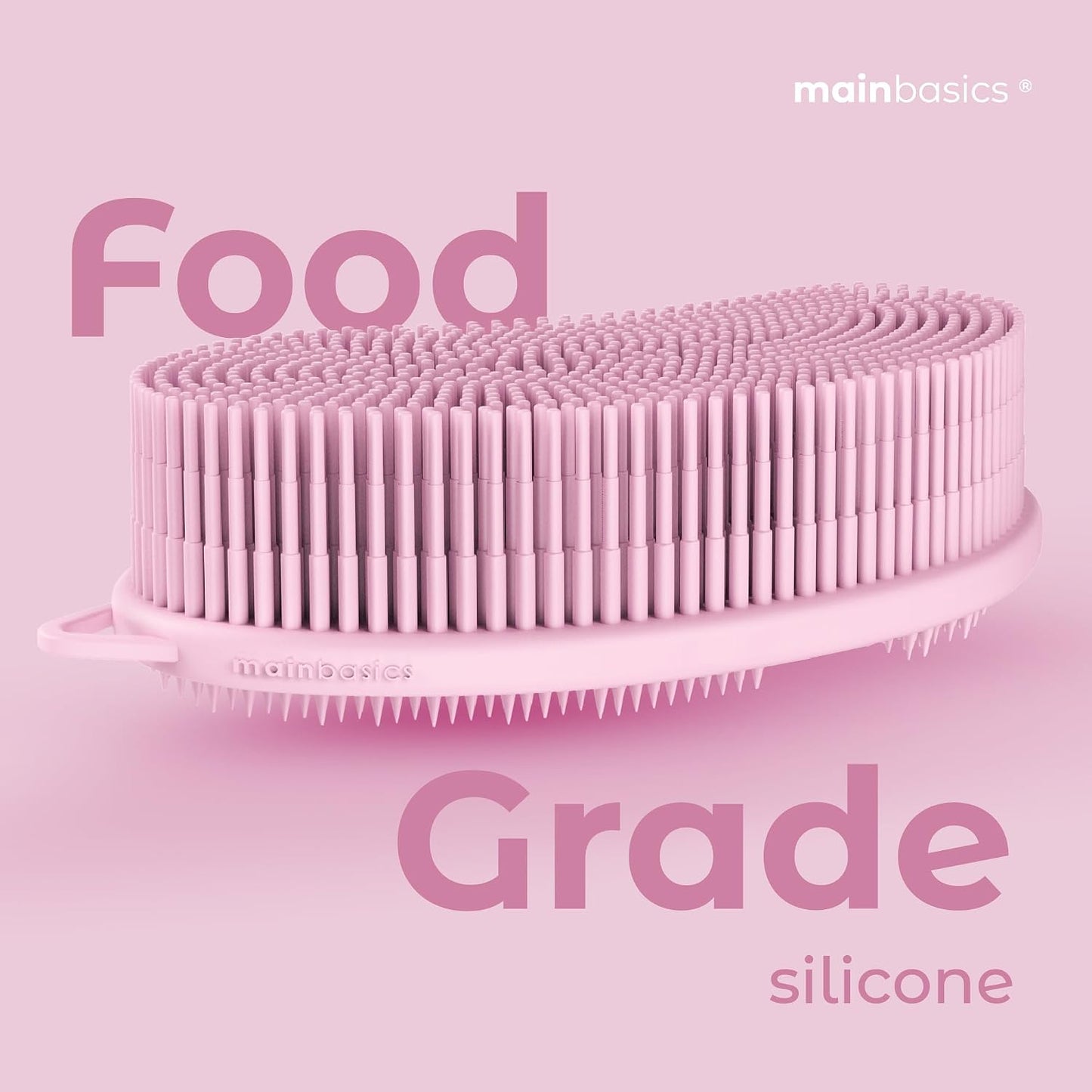 MainBasics Silicone Body Scrubber, Pink, Exfoliate | Dual-Sided, Shower Exfoliator, For Men & Women, Loofah Alternative