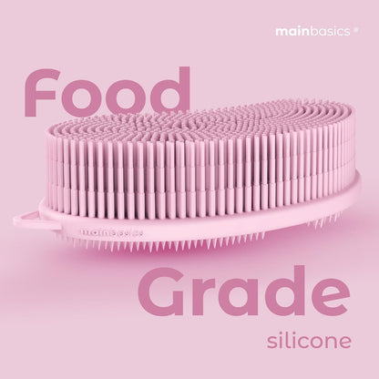 MainBasics Silicone Body Scrubber, Pink, Exfoliate | Dual-Sided, Shower Exfoliator, For Men & Women, Loofah Alternative