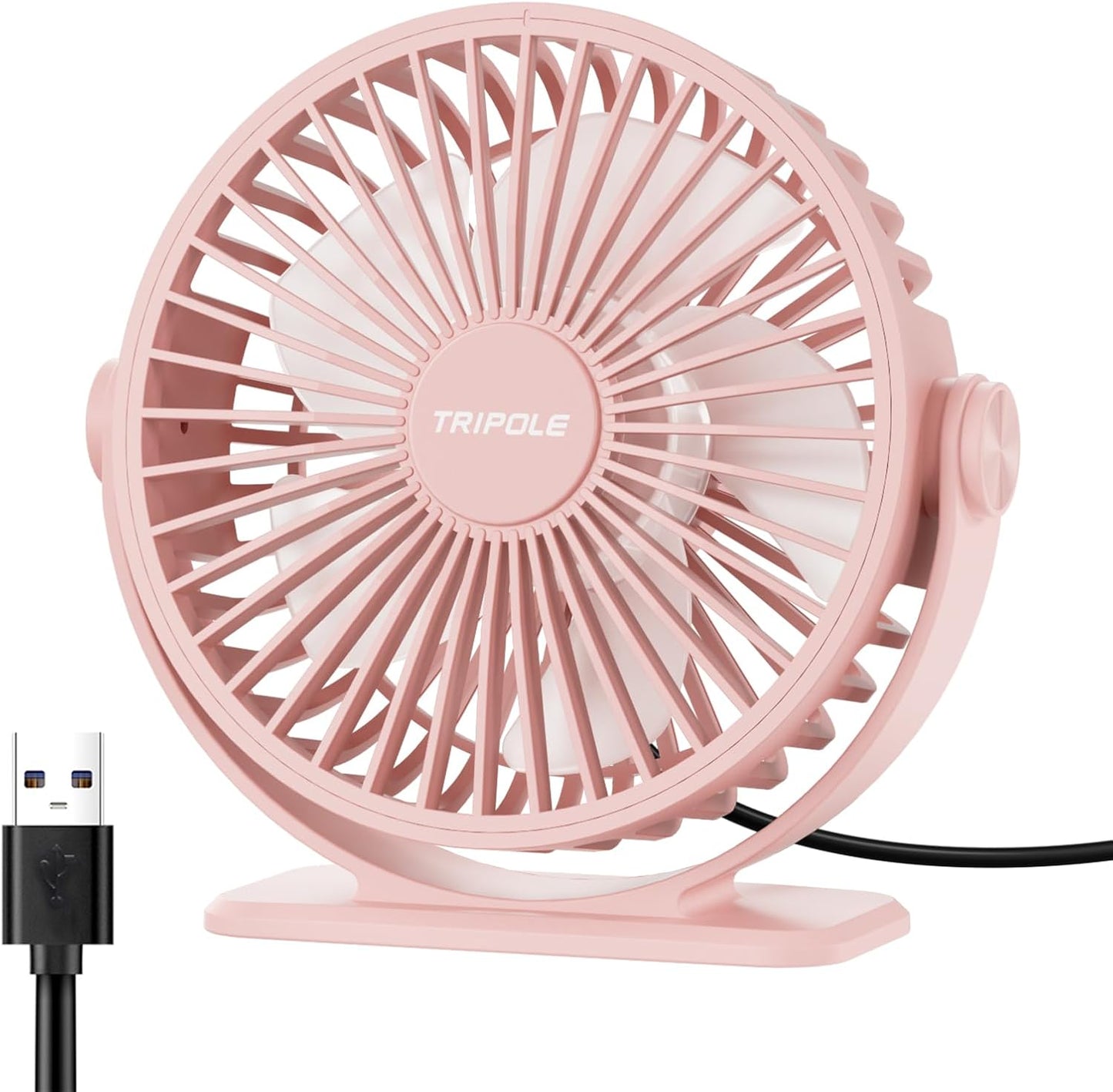 TriPole Desk Fan USB Powered Small Portable Fan, 3 Speeds Adjustable Strong Breeze Mini Personal Fans, 360° Rotation Quiet Plug In USB Fans for Desktop Bedroom Office Table Travel, Black, 4.9ft Cable