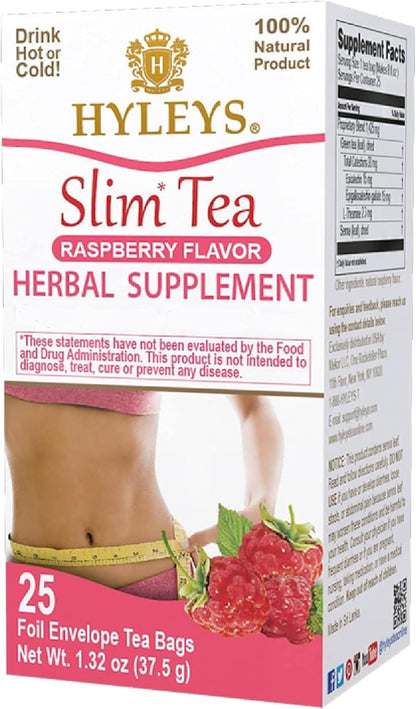 HYLEYS Slim Tea Raspberry Flavor, Detox Tea for Weight Loss, 25 Tea Bags