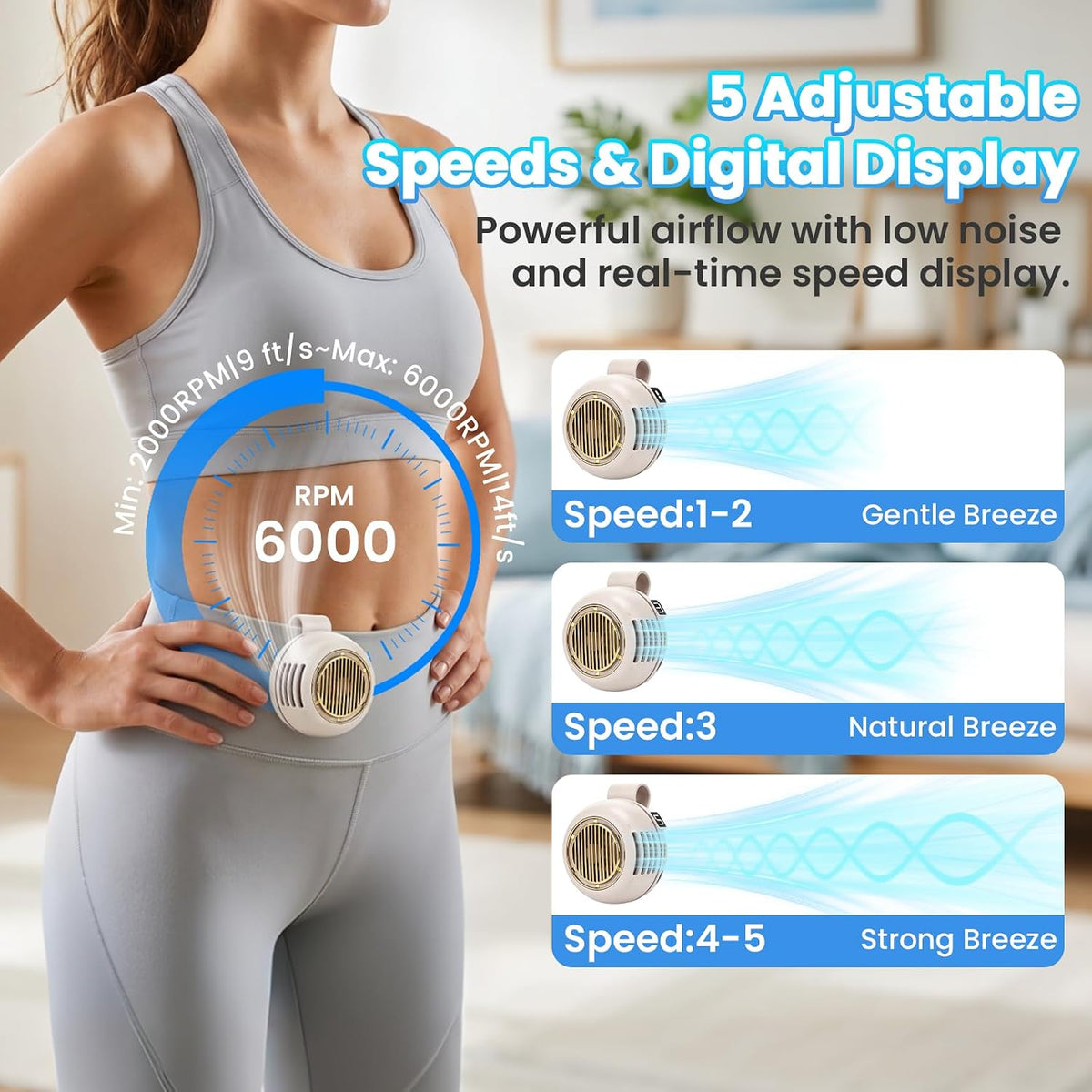 Portable Silent Mini Bladeless Fan Clip On, Adjustable 5 Speeds 360° Rotatable Clip on Fan for Shirt & Waist, USB Rechargeable Small Whirlwind Fans, For Outdoor & Travel & Office (White)