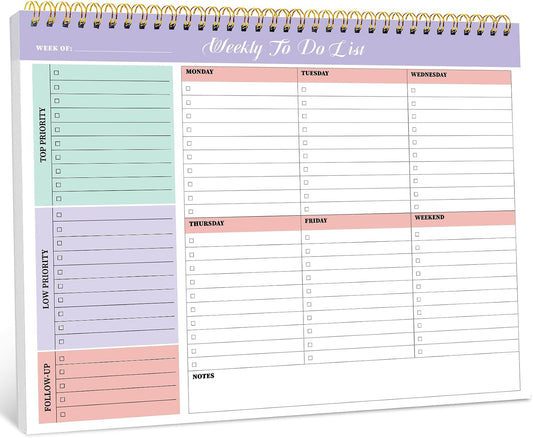 Taja Weekly To Do List Notepad, Undated Weekly Planner Pad, 8.5" x 11"
