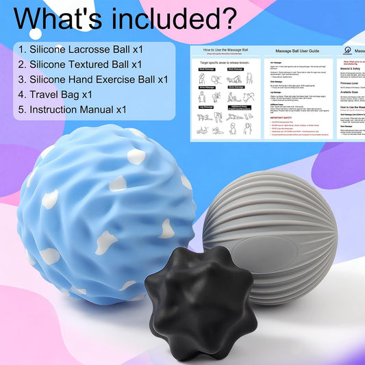 HODEMI Peanut Massage Ball Set, 3 Pack Peanut Roller, Textured Massage Ball & Trigger Point Ball for Deep Tissue Massage and Myofascial Release for Back, Neck, Hip and Foot with Mesh Bag
