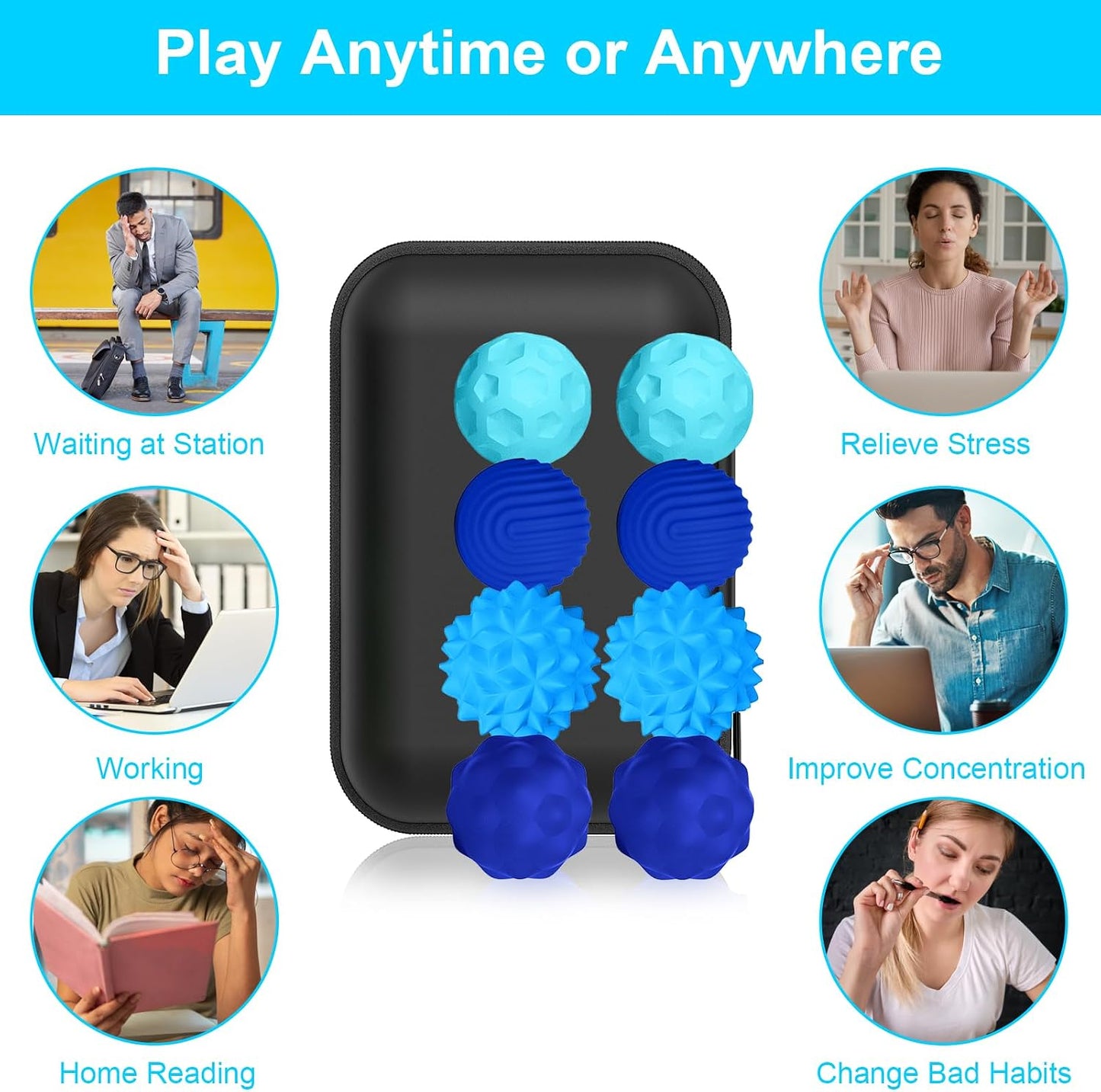BUSOHA Silicone Fidget Balls - 4 Pack Fidget Toys Adults Sensory Toys Stress Balls for Adults Teens Gifts for Calming,Autism and ADHD Office