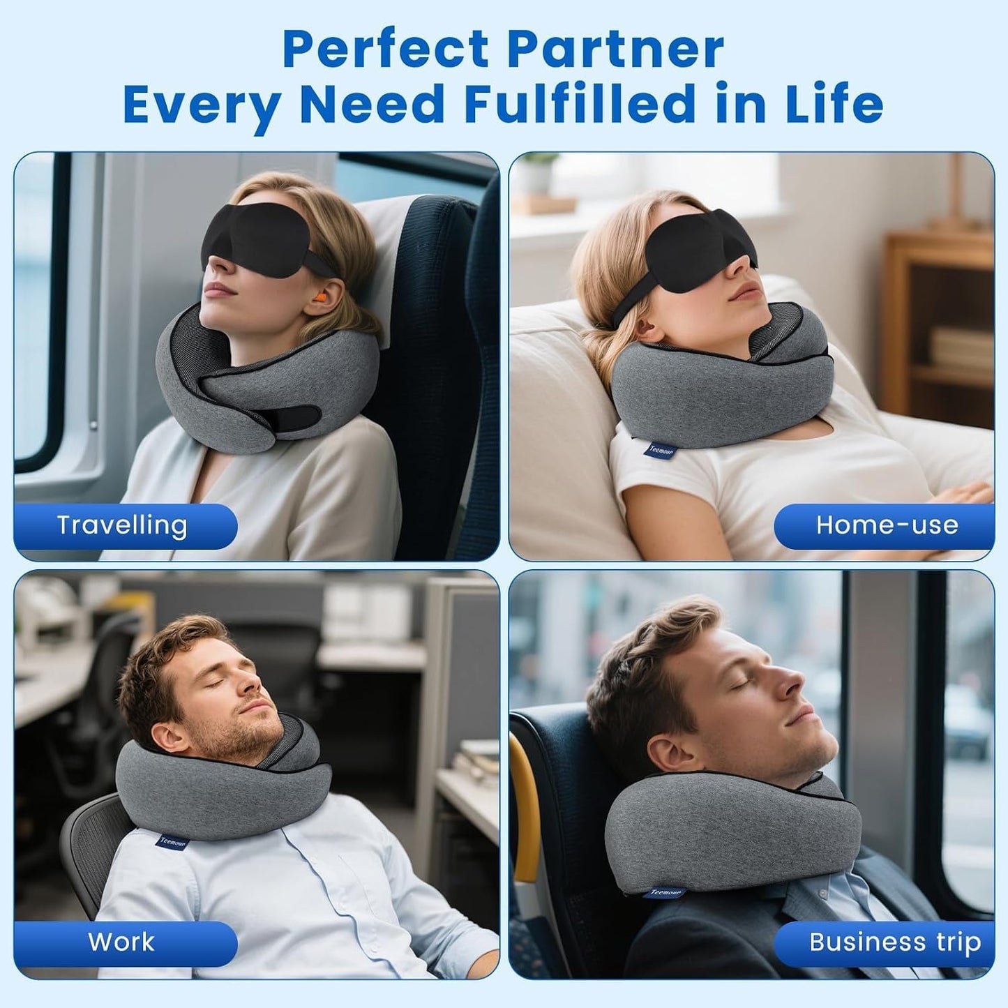 Travel Pillow Neck Pillow for Airplane Travel Essentials - Memory Foam Travel Neck Pillow, Stops Head Bobbing With Eye Mask & Earplugs, Portable Carry Bag for Long Flights| Airplane Accessories Black