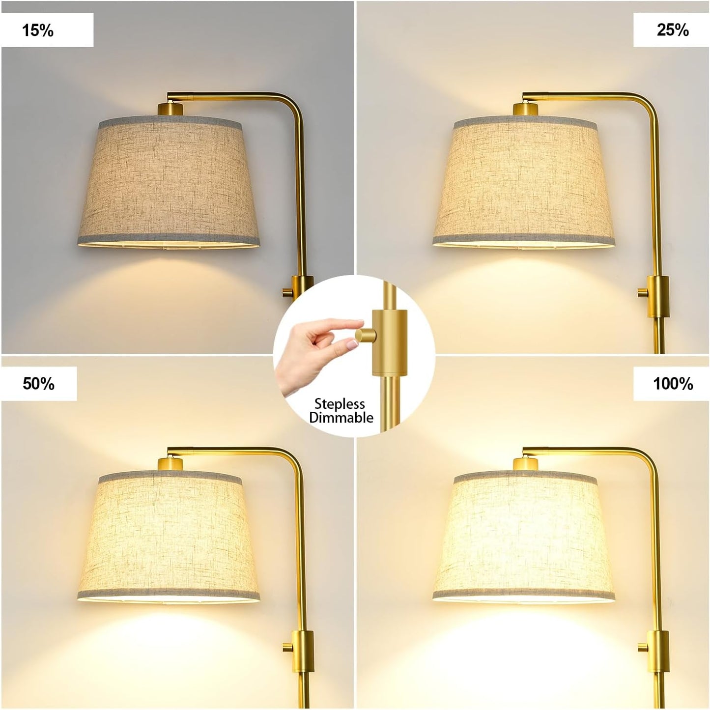 【Upgraded】 Dimmable Floor Lamp, 1000 Lumens LED Edison Bulb Included, Arc Floor Lamps for Living Room Modern Standing Lamp with Linen Shade, Tall Lamp for Bedroom Office Dining Room- Black