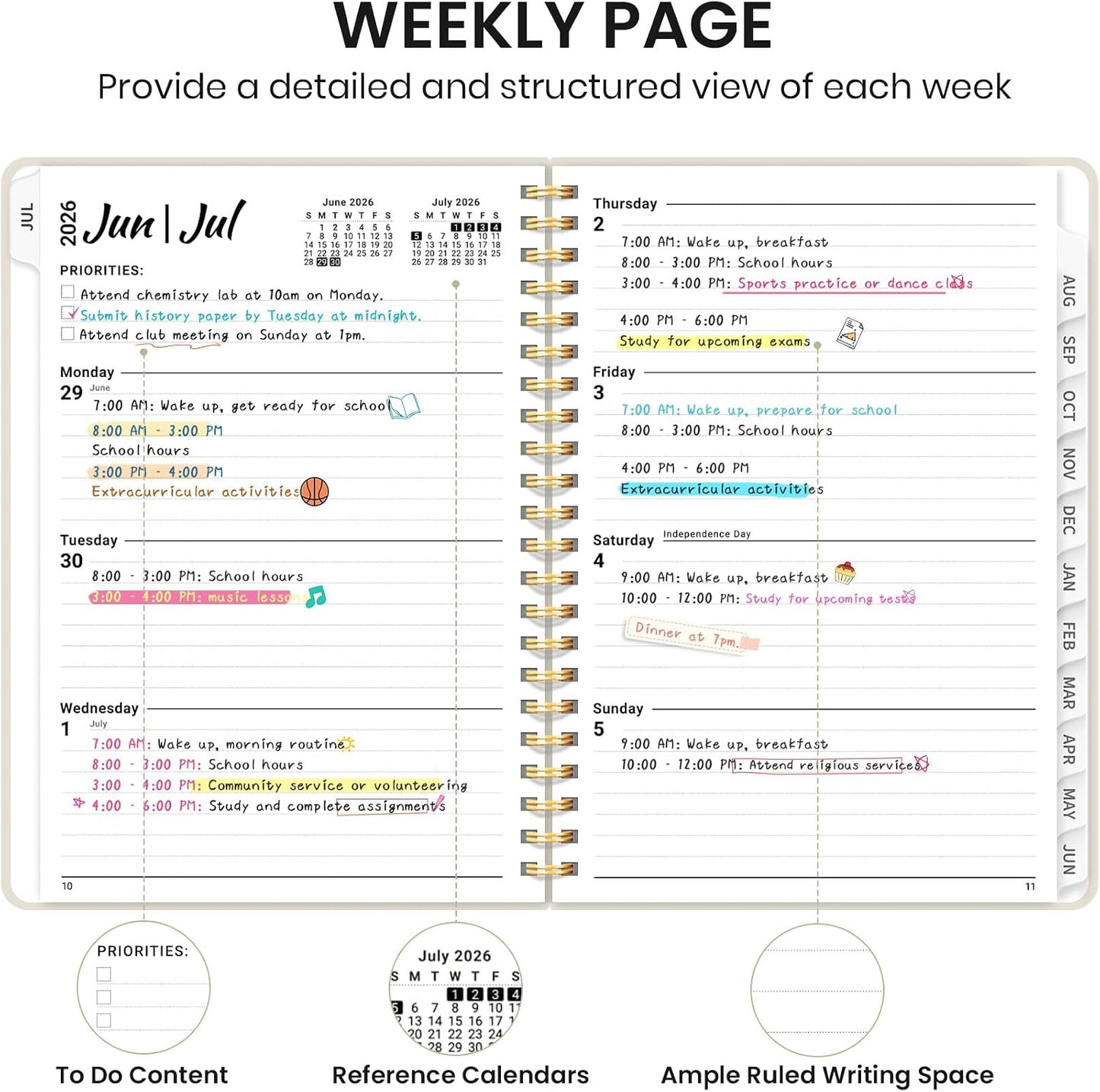 Planner 2026-2027 for Women & Men, Academic Monthly and Weekly Calendar Planner, Jul 2026 - Jun 2027, A5 (6.3" x 8.5"), Teacher Student Planning Book with Tabs, Ideal for Office School Supplies - Pink
