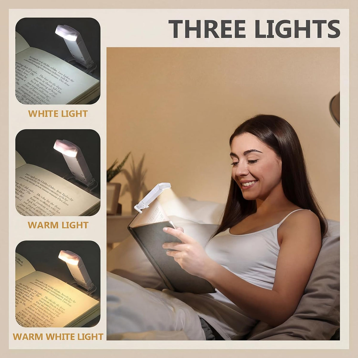 Retisee 20 Pack USB Rechargeable Book Light for Reading in Bed Foldable Clip on LED Booklight 3 Amber Colors &2 Brightness Dimmable Long Lasting Portable Bookmark Lamp for Book Lovers