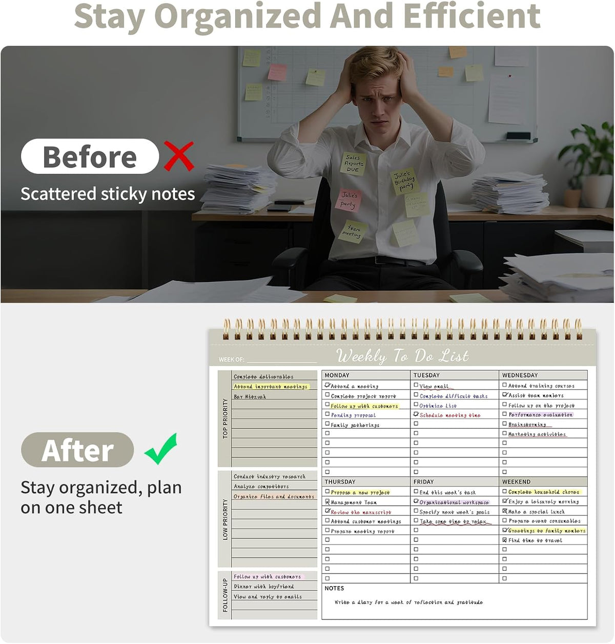 104 Pgs To Do List Notepad, 52 Undated Sheets Duplex-printed