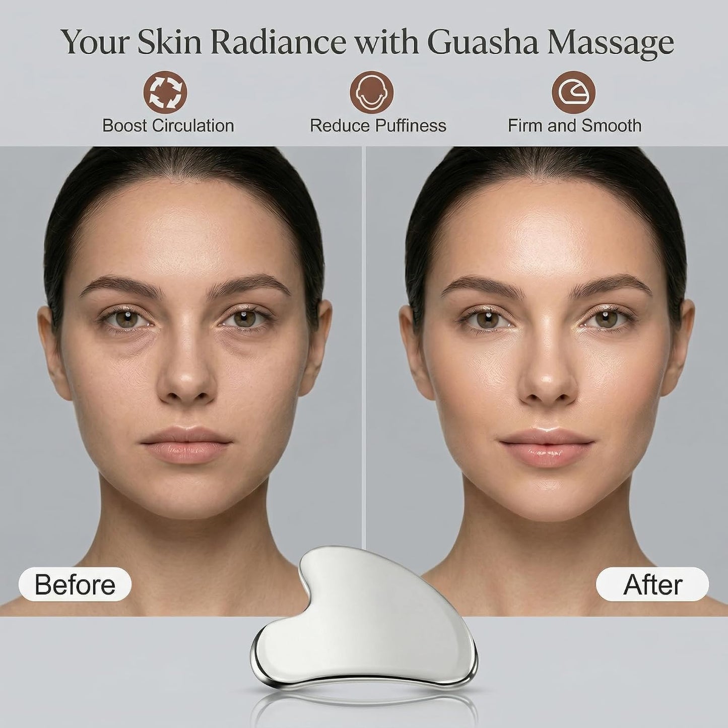 MoHern 2 Pcs Stainless Steel Gua Sha Tool, Gua Sha Facial Tools, Durable GuaSha Tool for Jawline Sculpting, Face Massager, Puffiness Reducing, Skin-Care Gift