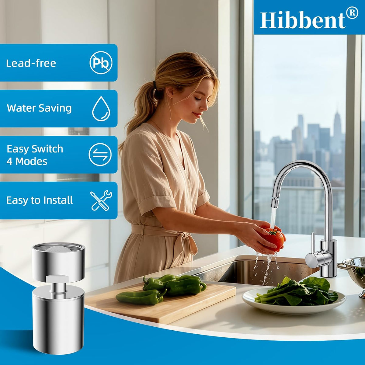 Hibbent NSF/ANSI/CAN 61 & cUPC Certified Faucet Aerator, Chrome