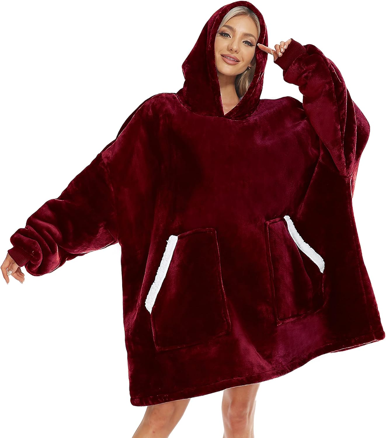 Kipswiza Wearable Blanket Hoodie Gifts for Women and Men, Oversized Cozy Warm Flannel Sherpa Hooded Blankets Sweatshirt with Giant Pockets for Adult and Teens, Dark Gray