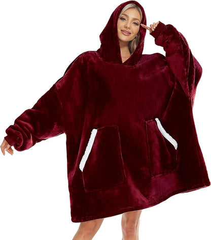 Kipswiza Wearable Blanket Hoodie Gifts for Women and Men, Oversized Cozy Warm Flannel Sherpa Hooded Blankets Sweatshirt with Giant Pockets for Adult and Teens, Dark Gray
