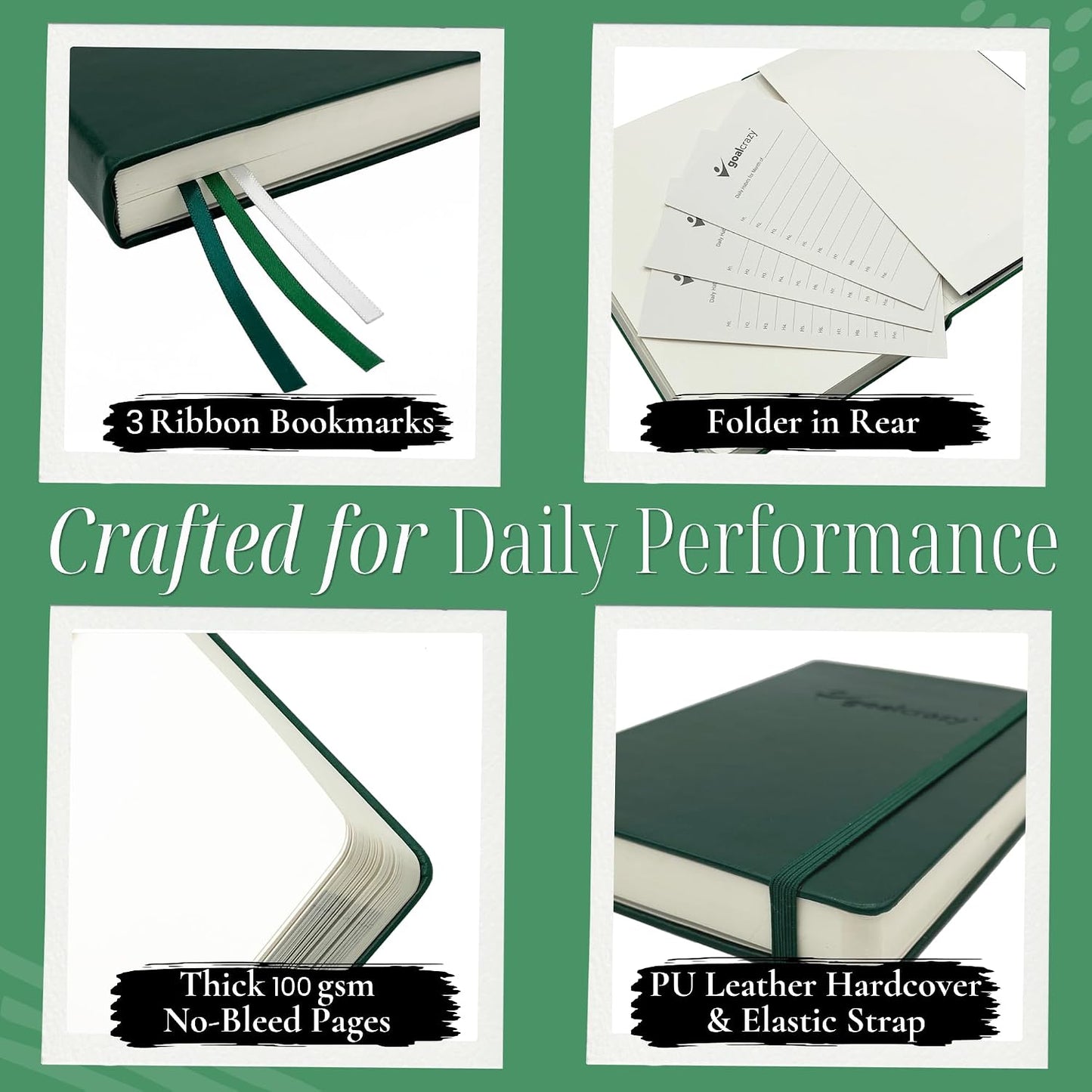 Goal Crazy Undated Planner – 90 Day Guided Journal & Productivity Organizer, A5 Daily & Weekly Planner with Goal Setting, Habit Tracker, To Do List, Academic & Work Calendar, Leather Hardcover - Black