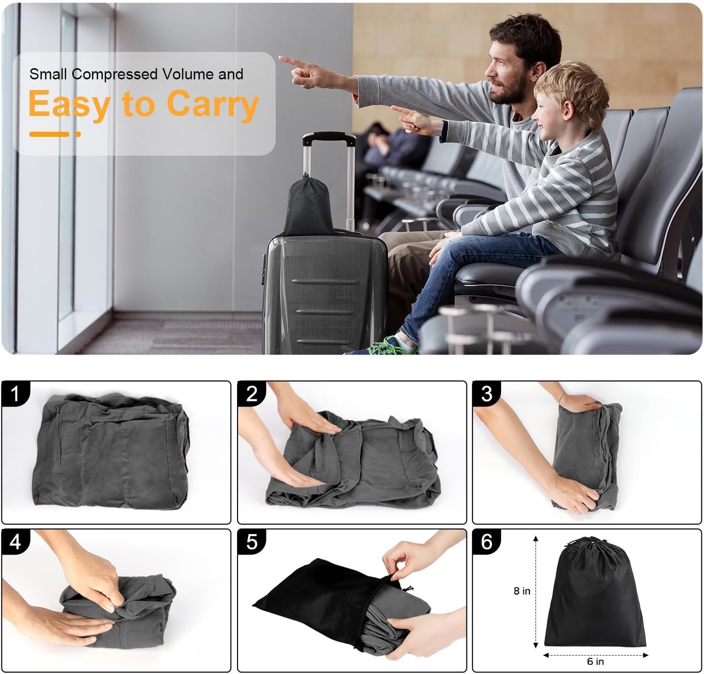 Inflatable Travel Foot Rest Pillow, Kids Airplane Bed, Adjustable Height Leg Pillow for Air Travel, Make a Flat Bed for Kids and Toddlers, Great for Airplane, Train, car（Grey, 1 Pack）
