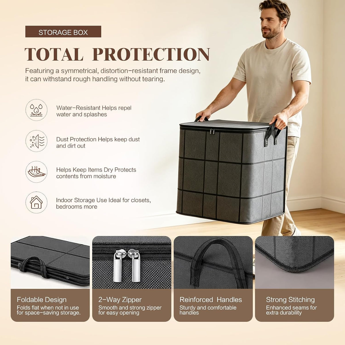 180L Spacious Moving Storage Bin 2PC, L Zippered Fabric Clothes Organizer