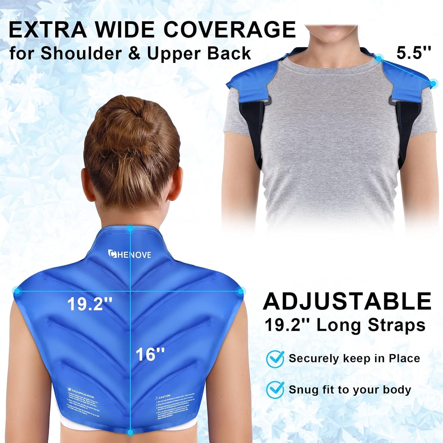 Chenove Ice Pack for Shoulders Upper Back with Strap, Neck and Shoulder Ice Pack Wrap Rotator Cuff Gel Reusable with Cold Compression Therapy, Soreness (Black)