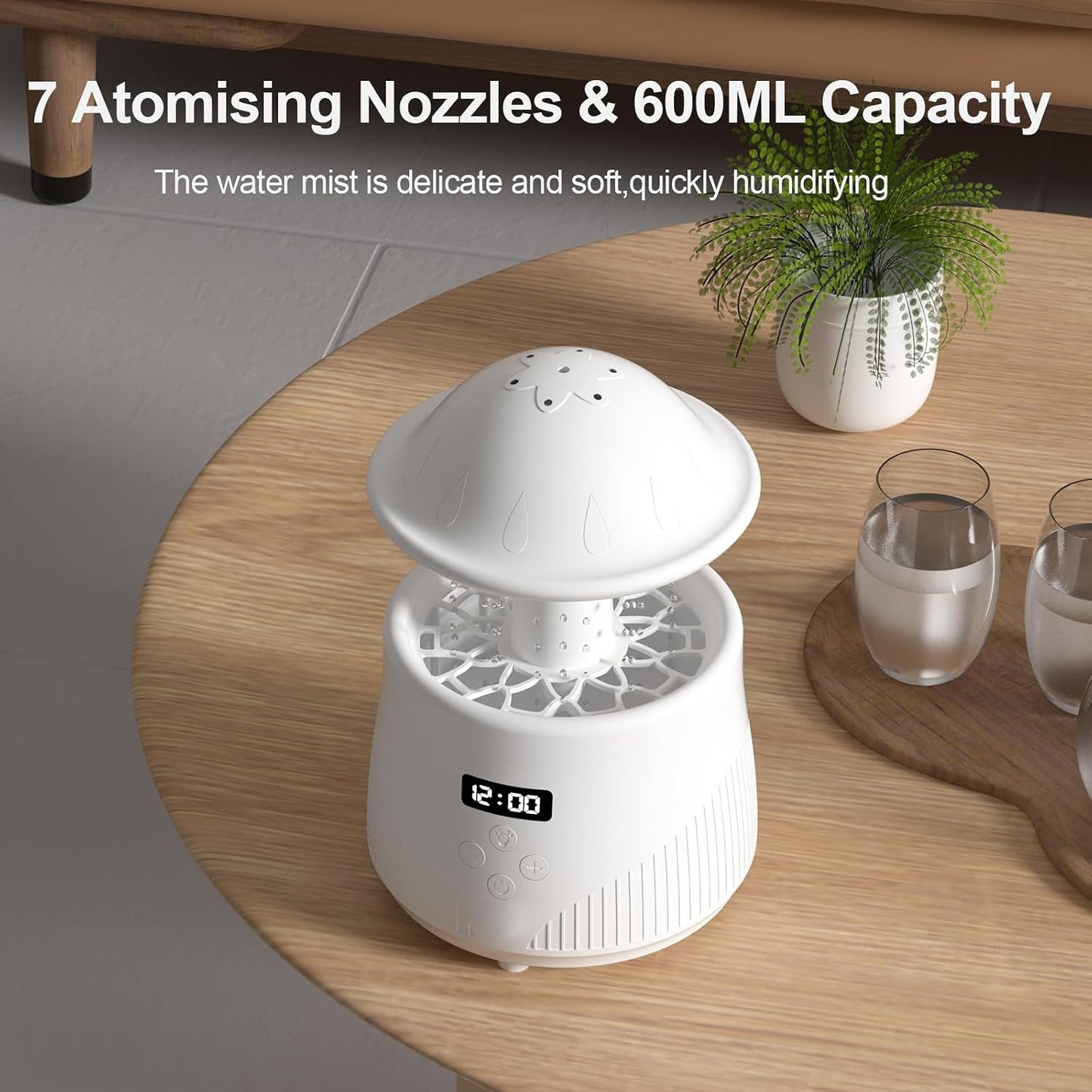 AVEKI Mushroom Humidifiers for Bedroom with Bluetooth Speaker, 600ml Cute Rain Cloud Humidifier with Colorful Mood Light & Clock Display, Air Humidifier Raindrop for Women, Gifts for Mom (Mushroom)