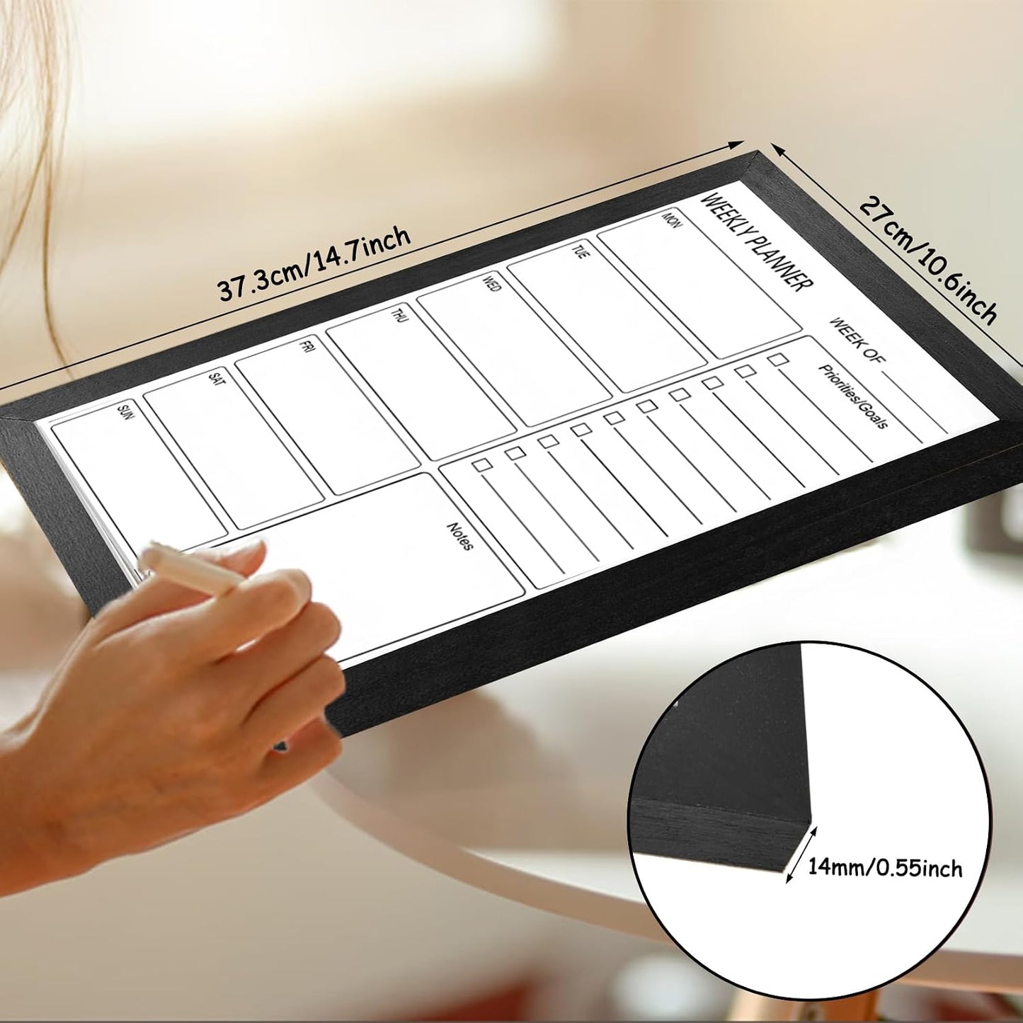 Dry Erase White Board Weekly Calendar Board, Magnetic Whiteboard for Wall,10.6“x14.7 Solid Wood Rustic Brown Framed Message Board, Planner Board for Office, Home, Schooll(Weekly-BB-RB-2737)