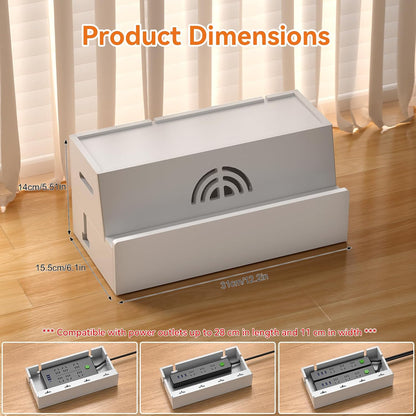 Bamboo Cable Management Box, White, 31X14X15.5CM