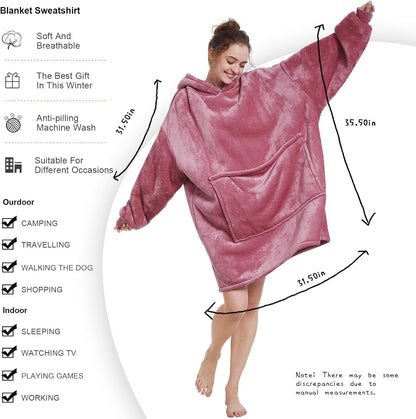 Aemilas Wearable Blanket Hoodie - Warm Sherpa Blanket Sweatshirt as Gifts for Adult Women Mom Men, One Size Fits All
