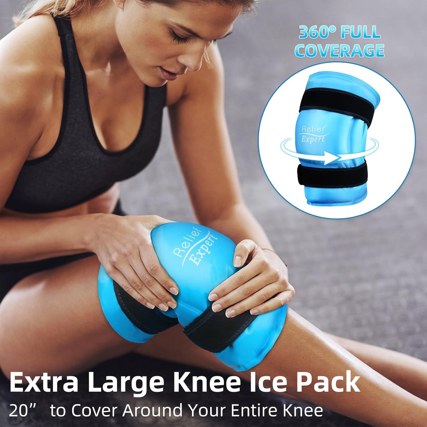 Relief Expert Knee Ice Pack Wrap Around Entire Knee, Large Ice Pack for Leg Soothing Discomfort, Reusable Ice Wraps with Cold Compress for Musclar Relaxation, Post-Workout Recovery,L
