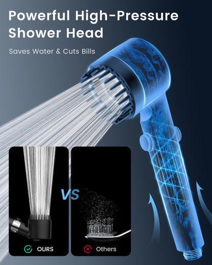 Filtered Shower Head with Handheld with 4PCS Filters, High Pressure 4 Spray Modes Shower heads with Filter, IronDrops Water Softener Filter for Hard Water 70" Hose (Chrome)