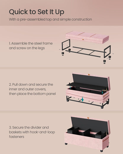 SONGMICS Storage Ottoman Bench, Foot Rest with Legs, 15.7 x 43.3 x 15.7 Inches, End of Bed Bench, Storage Chest, Load up to 660 lb, for Living Room, Bedroom, Entryway, Dark Gray ULSF088G01