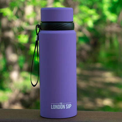 London Sip 25 oz Multi-Function Travel Mug and Tumbler Tea Infuser Water Bottle Fruit Infuser Flask Hot and Cold Double Wall Stainless Steel Coffee Thermos, Zen Black