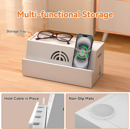 Bamboo Cable Management Box, White, 31X14X15.5CM