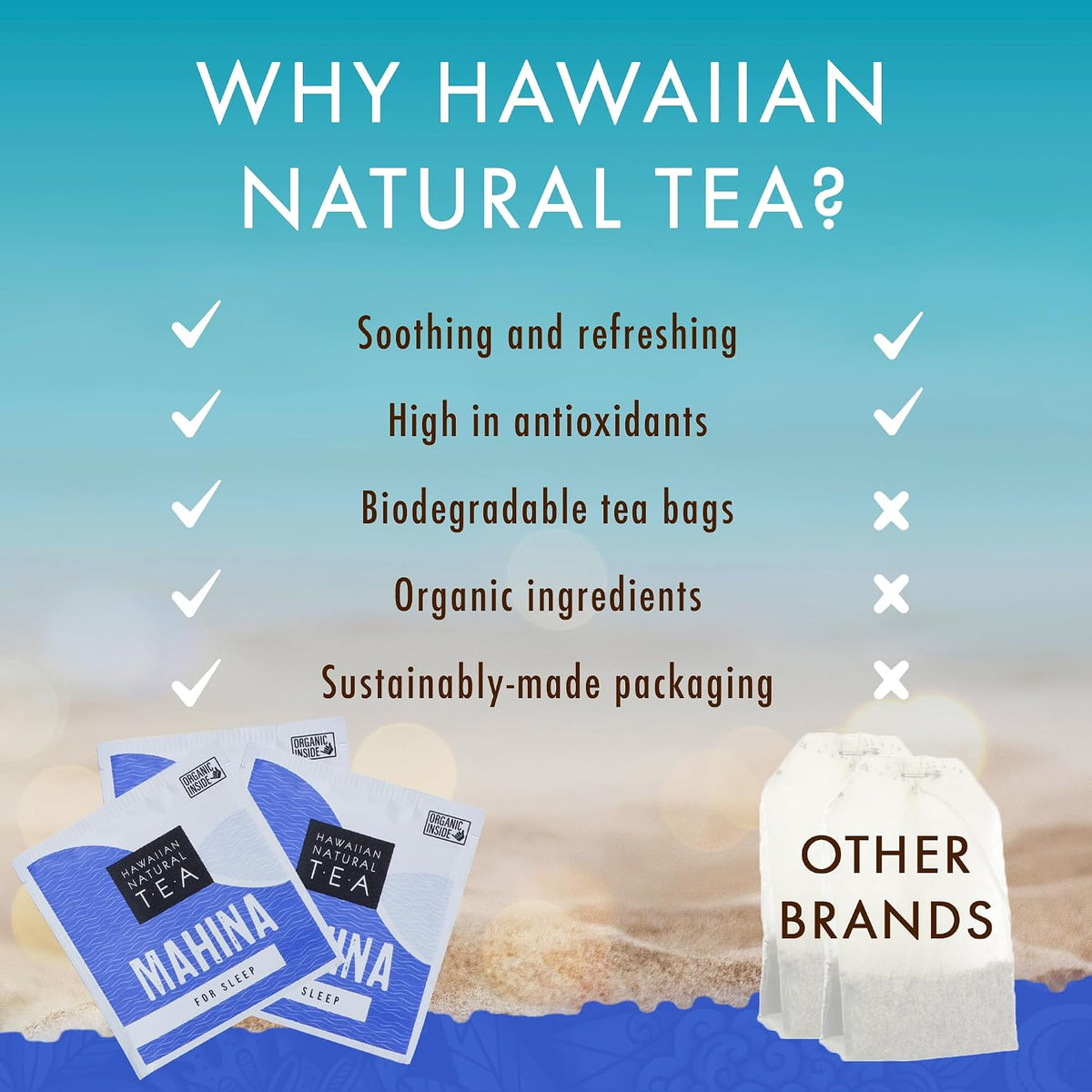 Hawaiian Natural Tea Mahina Chamomile Mamaki Tea Bags, Caffeine-Free, 20 Ct