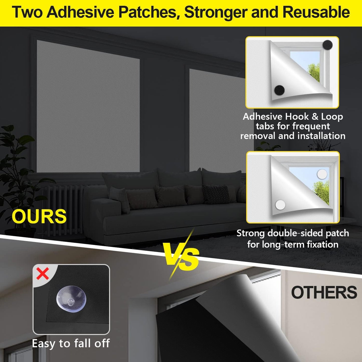 FADOTY Blackout Curtains for Bedroom, Portable 100% Black Out Window Cover Film, Cuttable Blackout Shades Fabric Sheet, No Drill Window Blinds, Sun Heat Light Blocker for Travel Media Dorm, 57'' W
