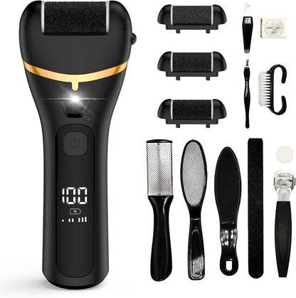 Electric Callus Remover for Feet Rechargeable Hard Skin Remover with 3 Replacement Rollers, Electric Foot Care with LED Light L02