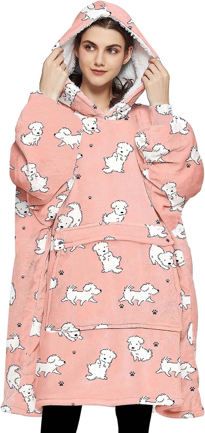 KFUBUO Wearable Blanket Hoodie for Adults Sherpa All Patterns Cat Oversized Sweatshirt Blanket with Pockets for Women