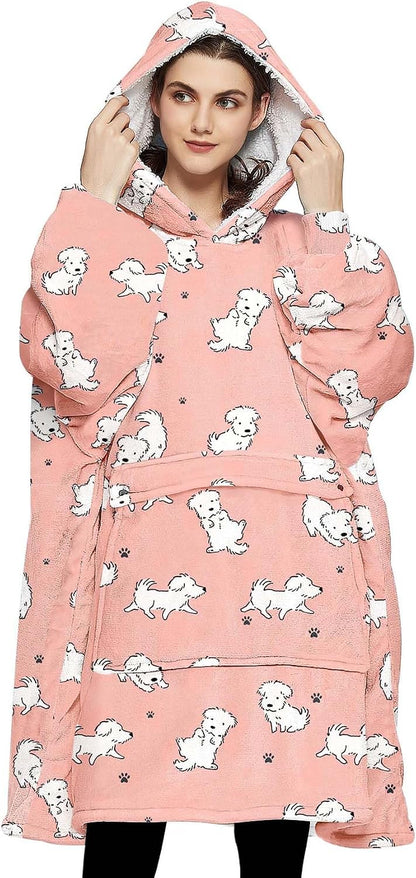KFUBUO Wearable Blanket Hoodie for Adults Sherpa All Patterns Cat Oversized Sweatshirt Blanket with Pockets for Women