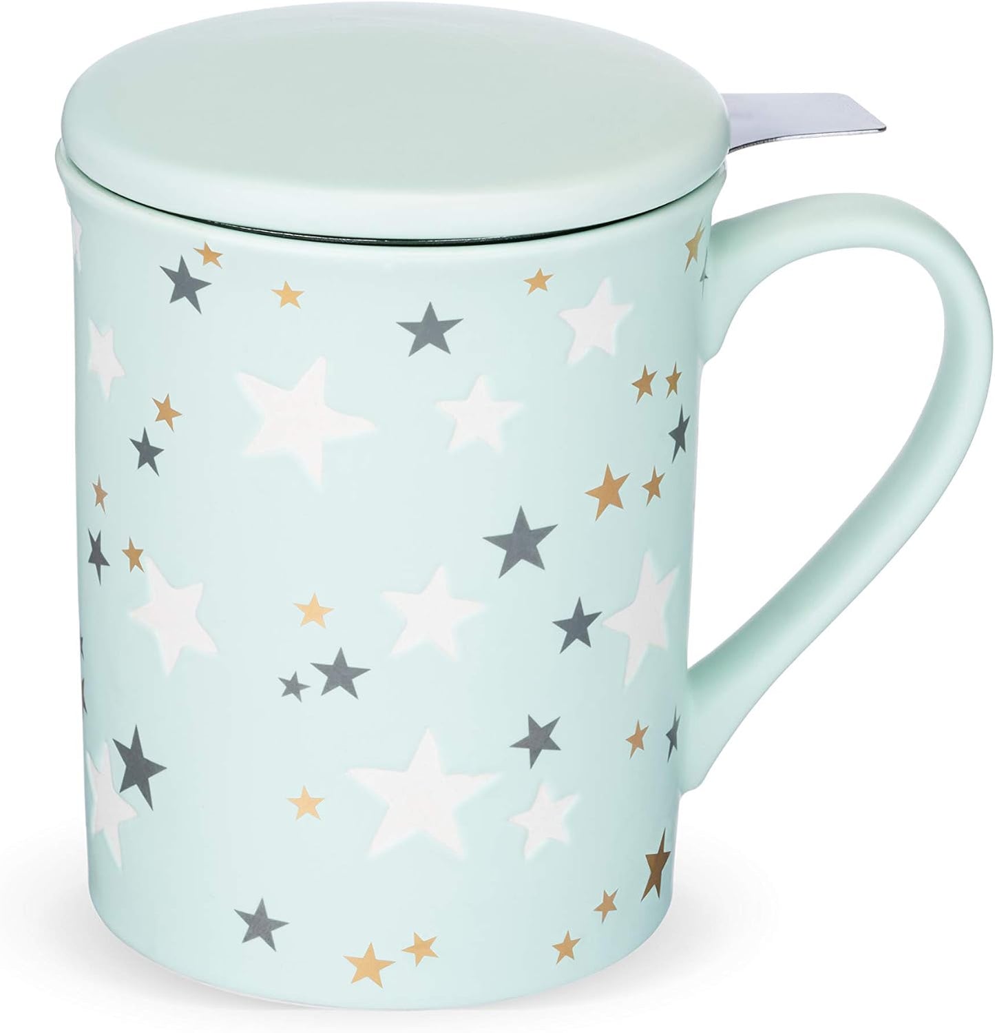 Pinky Up Annette Ceramic Tea Cup with Infuser and Lid, Travel Mug for Loose Leaf Teas, Home Office, Camping, Picnic Party, 12 oz, Set of 1, Honeycomb