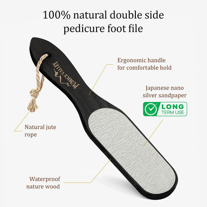 Pumice Stone Foot File - Wooden Pedicure Feet Scrubber with Handle for Callus, Dry, and Dead Skin Removal - Heel Scraper for Feet, Hands, and Body - Foot Filer for Use in Shower