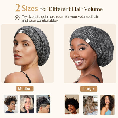 YANIBEST Hair Cover Bonnet Satin Sleep Cap - Adjustable Stay on Silk Lined Slouchy Beanie for Night Sleeping Surgical Hats Pure Black