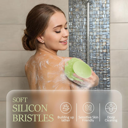 Soft Silicone Body Scrubber, Gentle Like a Hand Exfoliating Your Skin and Build Up Lather Easily, Back Large Suction Cup Easy to Store, Long-Lasting & Deep Clean (Pink)