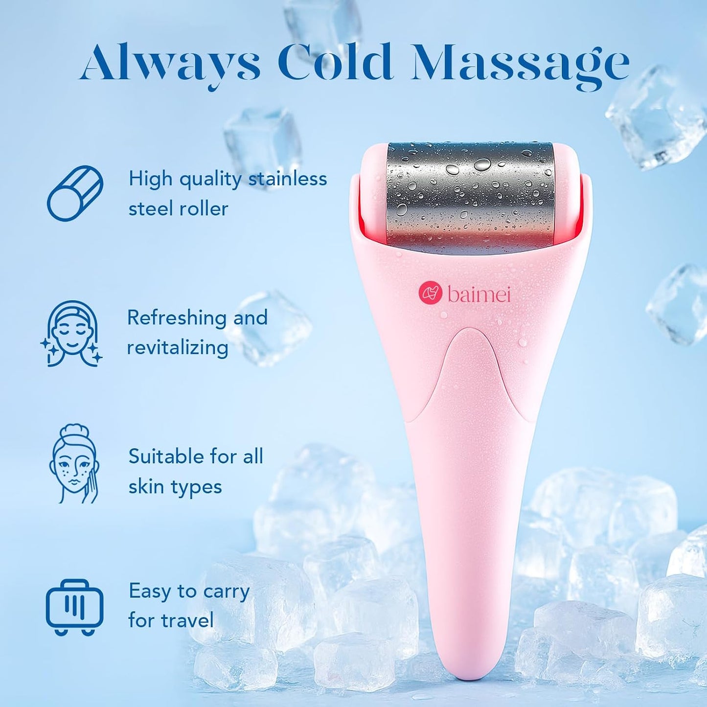 BAIMEI IcyMe Ice Roller for Face and Gua Sha Facial Tool Set, Ice Face Roller Reduces Puffiness Relieves Migraines Skin Care Tools, Self Care for Women - Pink