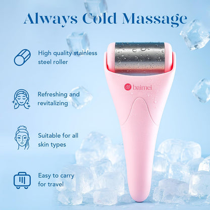 BAIMEI IcyMe Ice Roller for Face and Gua Sha Facial Tool Set, Ice Face Roller Reduces Puffiness Relieves Migraines Skin Care Tools, Self Care for Women - Pink