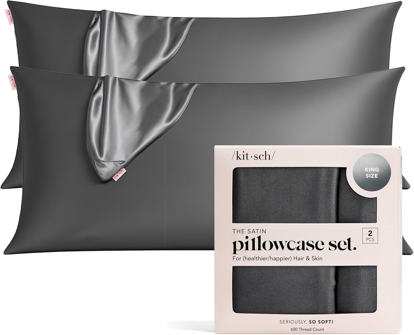 Kitsch Satin Pillowcase with Zipper for Hair & Skin - Softer Than Silk Pillow Cases, Smooth Cooling Satin Pillow Case, Wrinkle-Free, Machine Washable - Pillow Cases Standard Size (19x26) - Blush