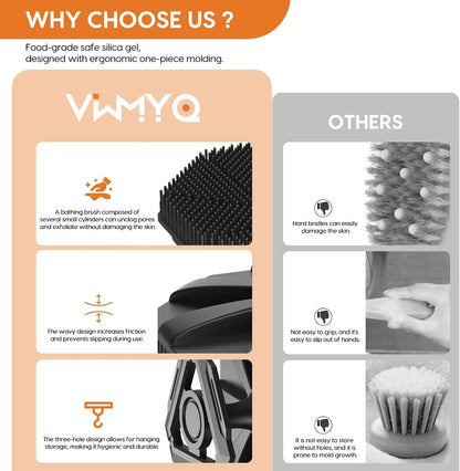 Silicone Back Scrubber for Shower, 17in Lengthen Long Handle Body Brush, Double Sided Shower Brush for Shower Exfoliating and Massage Can Produce Rich Foam, Long Handle Back Scrubber for Men
