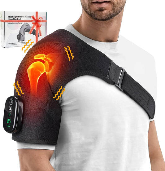Cordless Shoulder Heating Pad & Massager with Vibration, Rechargeable