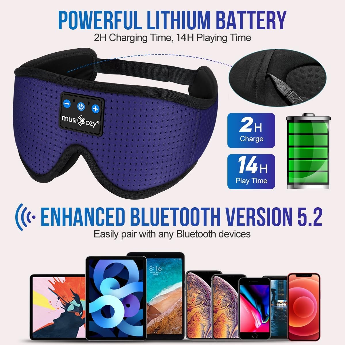 MUSICOZY Sleep Headphones Bluetooth 5.4 Headband Sleeping Eye Mask for Mom Women Men Wireless Music Earbuds Earphones for Side Sleepers Built-in HD Speakers Cool Gadgets Unique Gifts
